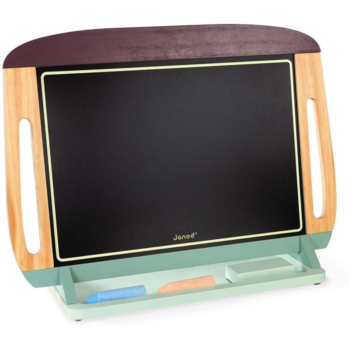 Janod - Wooden Blackboard Table - Big Double Sided Board, Black Slate and Magnetic White Slate - Anti-Slip Base - 2 Large Chalks + 1 Dry Erase Marker + 1 Brush - from 3 Years Old, J09631