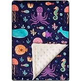 Soft Plush Minky Blanket for Boys & Girls - Double Layer with Dotted Backing, Toddler to Newborn, Shower Gifts (Navy Whale, 30 X 40 inches)