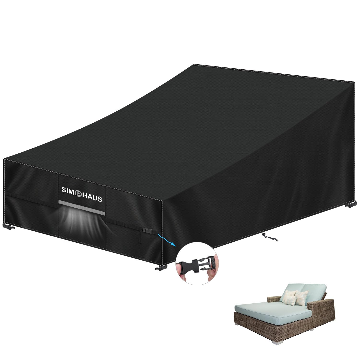 SIMPHAUS Outdoor Garden Sunbed Covers Waterproof for Sun Loungers for Garden Cover for Outside Furniture for Sun Loungers Garden Furniture Covers Waterproof Lounger 420D Oxford Fabric 210x150x40/90cm