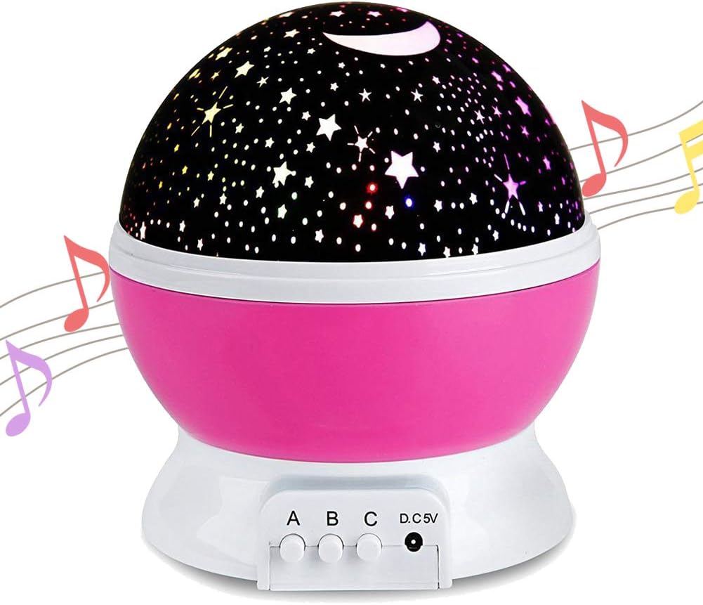 Gerhannery Music Star Light Projector for Kid with 12 Soft Music Rotating Lamp Romantic Baby Night Lights Projector Birthday Gift for Kid Children's Day Gift Night Light Pink