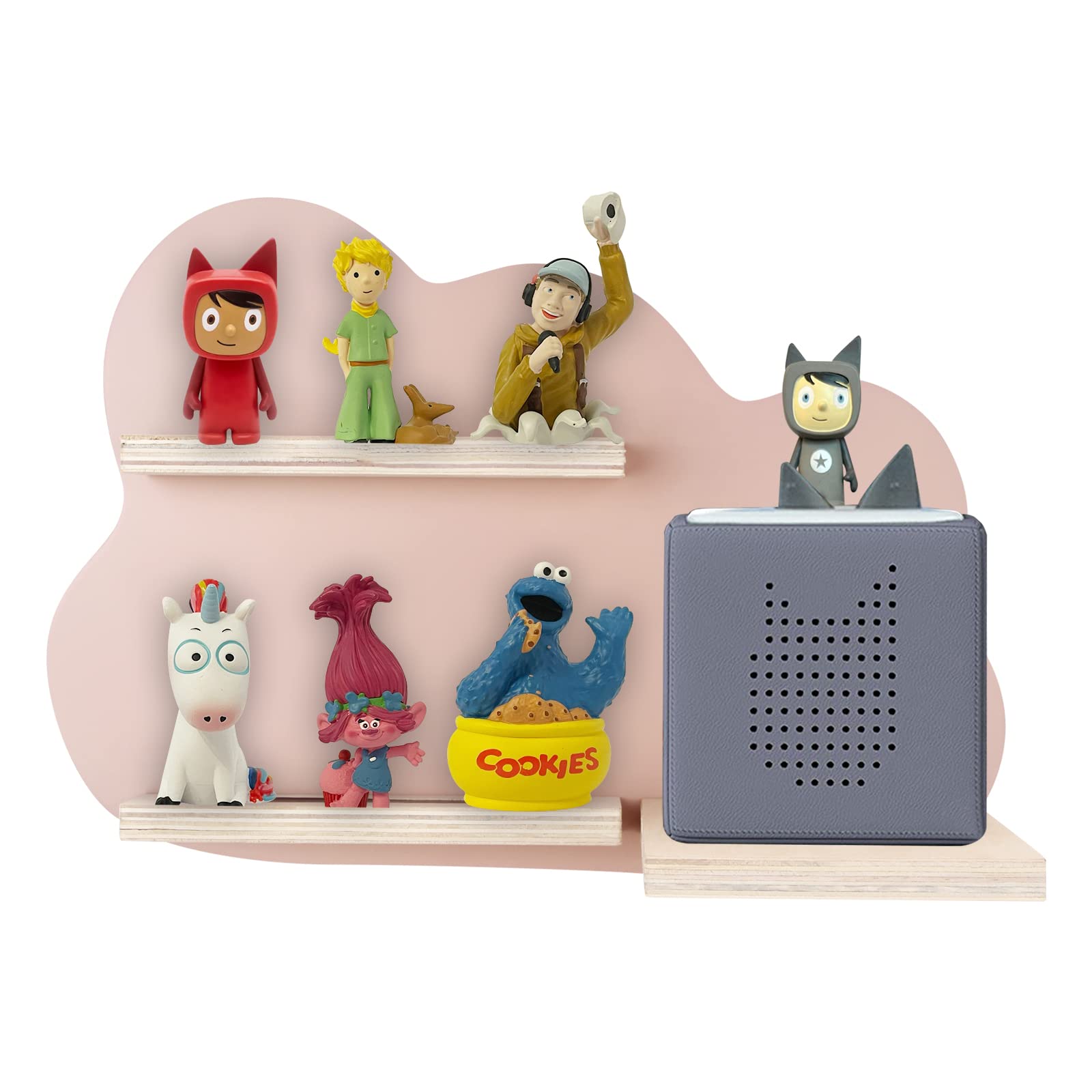 Shudyear Toniebox Shelf with Space for 24 Tonie Figures, Tonie Box Magnetic Wall Shelf for Children to Play and Collect (Clouds, Pink)