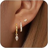 3 Pairs 14K Gold Plated Huggie Earrings for Women, Waterdrop Cartilage Earrings for Multiple Piercing, Dainty Small Stackable Earrings Jewelry Set