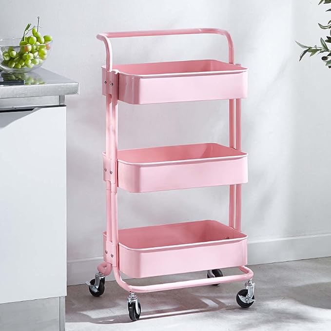 3 Tier Rolling Cart, Utility Carts with Wheels, Removable Storage