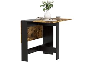 HOMCOM Folding Drop Leaf Dining Table for 2-4 People, Space Saving Kitchen Table for Small Spaces, Rustic Brown and Black