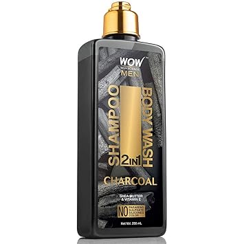 WOW Skin Science Charcoal 2-In-1 Shampoo + Body Wash - No Parabens, Sulphate, Silicones & Color, 250 ml