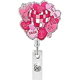 Valentine's Badge Reels Pink Heart Badge Reels Retractable Acrylic Glitte Retractable Badge Holder with 360 Rotating Clip Heart Badge Clip Valentines Holiday ID Badge Holder for Nurse Doctor Gift