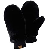 C.C Women's Faux Fur Wrist Length Fingerless Sherpa Lined Convertible Mittens Gloves
