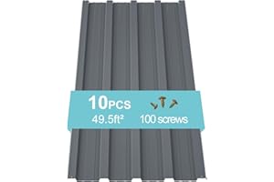 Jaxilyn Metal Roof Panels 10 pcs 50 ft² Gray Galvanized Steel Panels Metal Corrugated Tin Roofing Panels Gazebo Top Cover Heavy Duty Gray Roof Suitable for Garages,Sheds, Stables and Mobile Homes