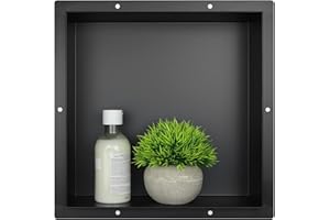 Bernkot Stainless Steel Shower Niche 12" X 12" Matte Black No Tile Needed Niche Shower for Bathroom Storage Recessed Wall Niches Bathroom Shelf Flush Mounted Installation