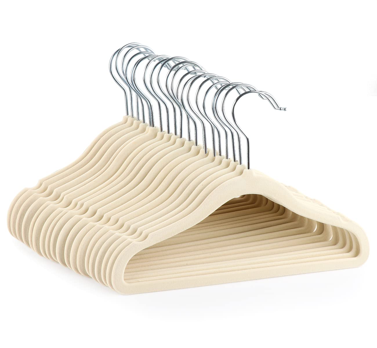 ilauke 20 Pack Kids Velvet Hangers, Children’s Coat Hangers, Non-Slip Clothes Hangers for Baby Ultra Thin Space Saving 360° Swivel Hook, Beige