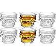 Circleware Skull Face Heavy Base Whiskey Shot Glasses, Set of 6, Party Home and Entertainment Dining Beverage Drinking Glassw