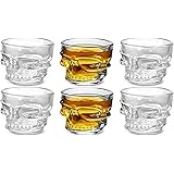 Circleware Skull Face Heavy Base Whiskey Shot Glasses, Set of 6, Party Home and Entertainment Dining Beverage Drinking Glassw