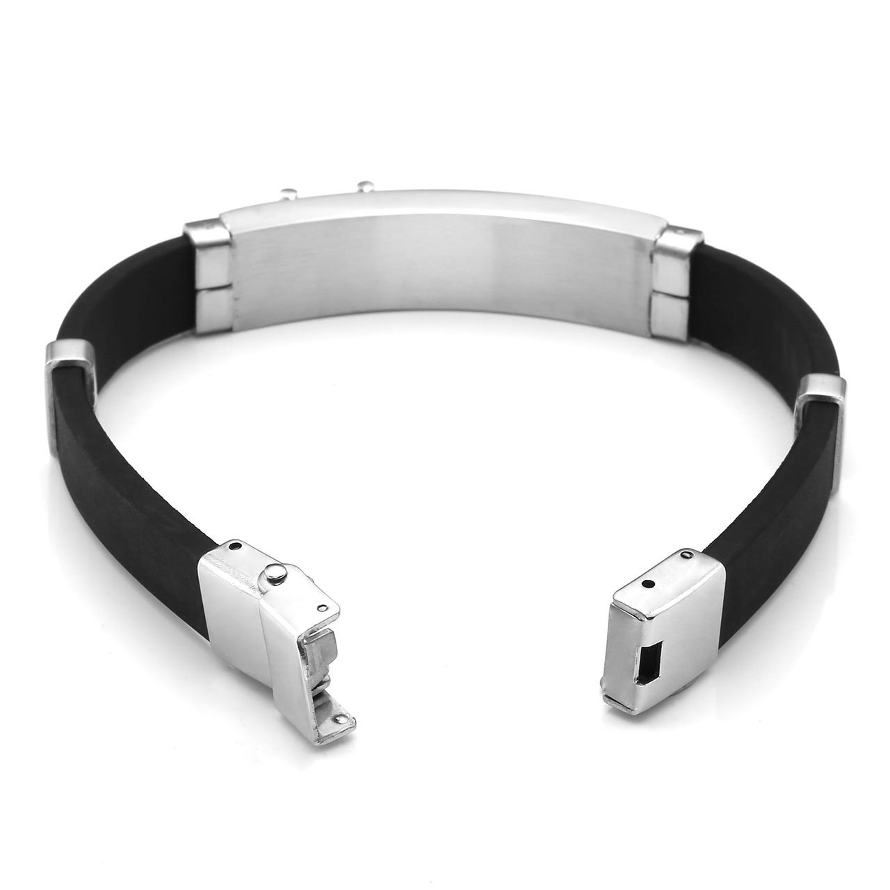 PiercingJ Paare Armband Set 2x Edelstahl Zirkon Gummi Kautschuk Klassische Armband Armreifen Manschette für Herren Damen Punk Biker mit 1x Geschenk-box, silber/gold/schwarz