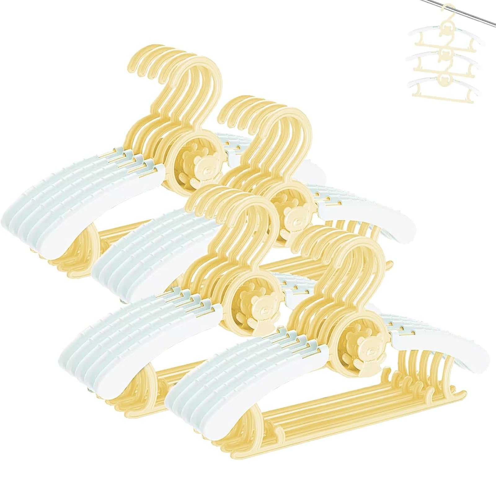 HGYZE Baby Nursery Closet Hangers, Ultra-Thin Non-Slip and Extendable Laundry Infant Pant Hanger for Newborn Clothes -20pcs Yellow Gift- Adjustable Children Coat Hanger for Girl Boy Toddler Kids Child