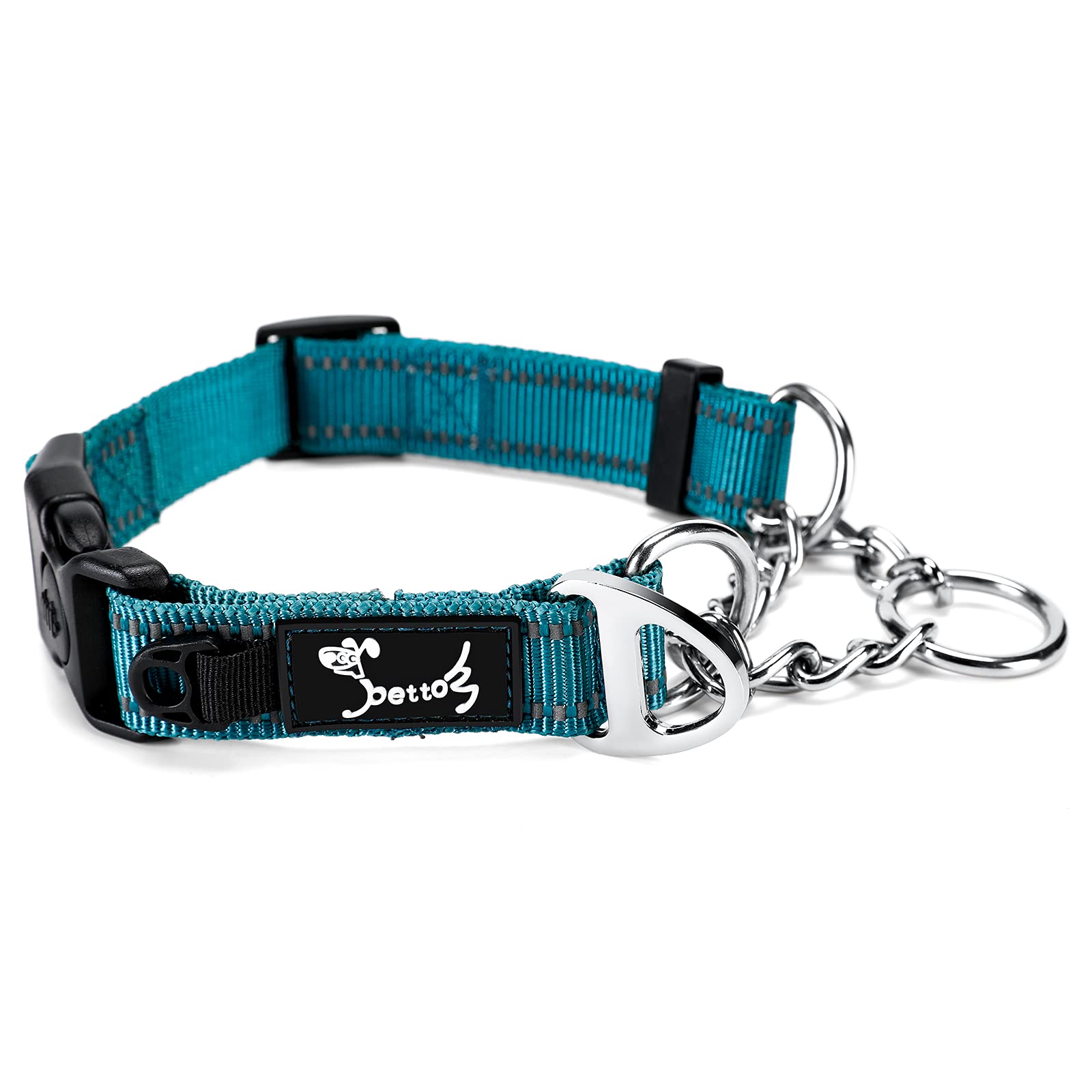 PETTOM Half Choke Dog Collar Large, Reflective Nylon Dog Training Collars Martingale Dog Collars Adjustable Buckle with ID Ring Choke Chain for Dogs Large (L: 52-71CM, Blue)