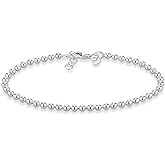 Miabella 925 Sterling Silver Italian Handmade 3mm Bead Ball Strand Chain Bracelet for Women Made in Italy