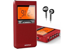 PBOCHI AM FM Radio Portable with Best Reception, Battery Powered Radio with Large Digital LCD Display, Pocket Radio for Indoor Outdoor, Built-in Alarm Clock and Sleep Timer, a Free Earbuds, Gifts for Elderly
