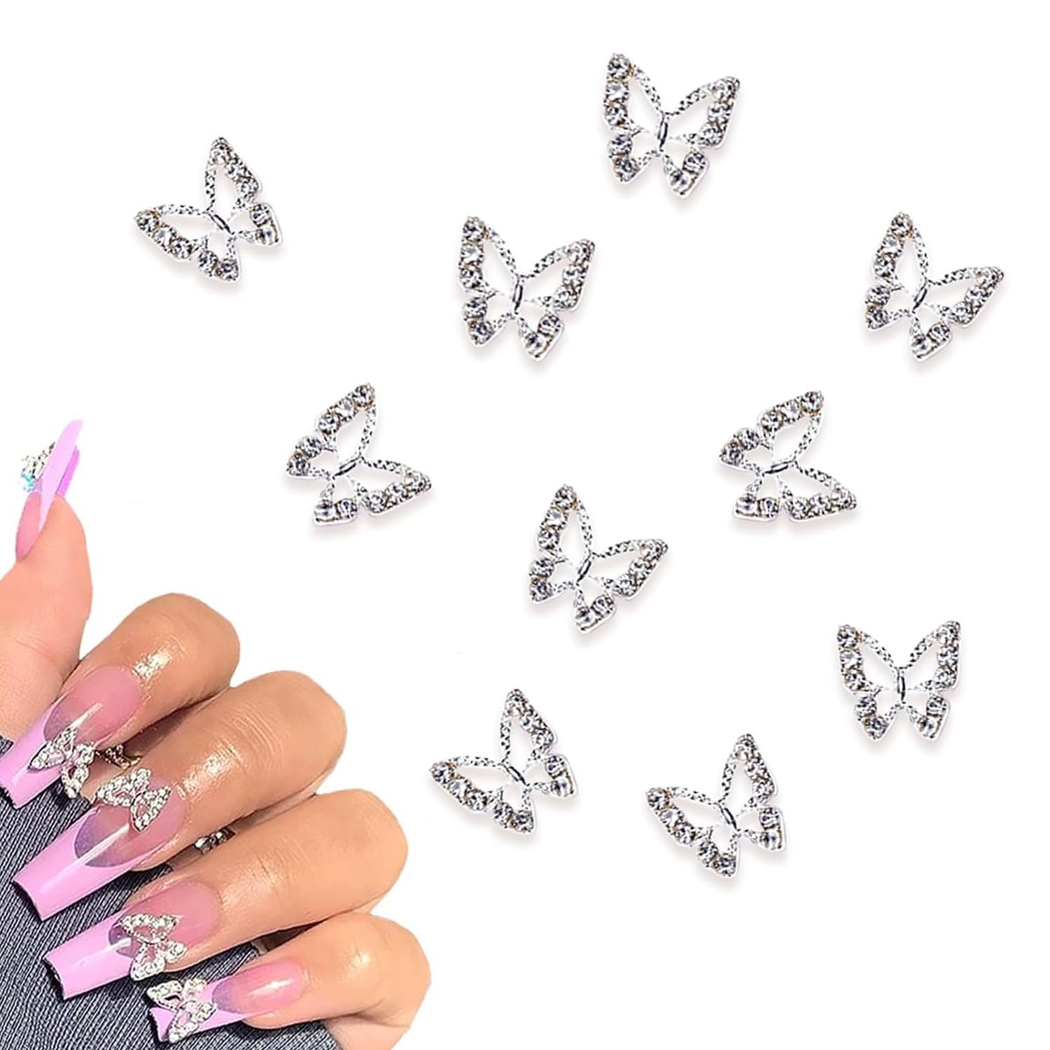 XIATIAN 20Pcs Butterfly Nail Charms, Metal 3D Butterfly Nails Charms Silver, Alloy Butterflies Nail for Women Girls Nail Art Decoration DIY Nails Art Making, Jewelry Decoration (Silver)