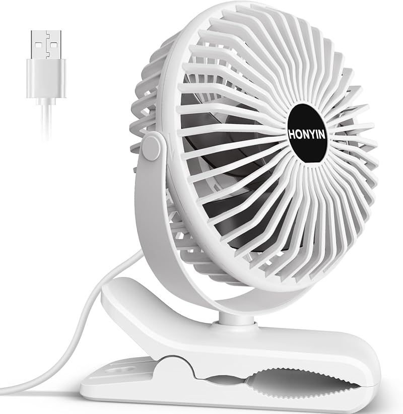 HONYIN Mini USB Clip Fan Clip Desk Personal Fan 720° Rotation 3 Speeds