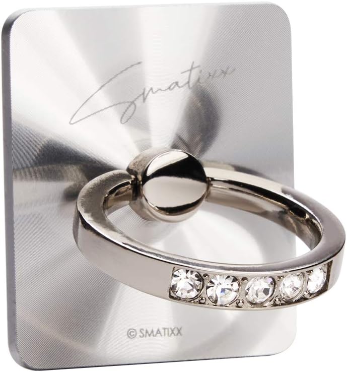 Smatixx Jewel Lab - Luxury Handmade Cell Phone Smart Ring Stand Grip w/Oktant Crystal Stone Aluminum Kickstand Accessory for Universal Smartphone iPhone Galaxy Huawei LG and More | Charlotte (Silver)