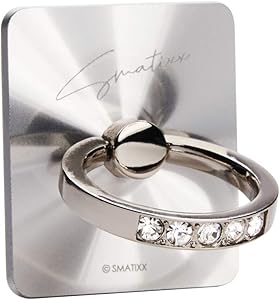 Smatixx Jewel Lab - Luxury Handmade Cell Phone Smart Ring Stand Grip w/Oktant Crystal Stone Aluminum Kickstand Accessory for Universal Smartphone iPhone Galaxy Huawei LG and More | Charlotte (Silver)