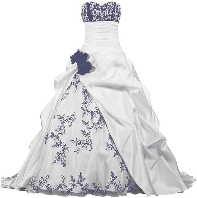 Szmx Z190 Robe De Mariee En Satin Blanc Bleu Marine Us 20w Amazon Fr Vetements Et Accessoires