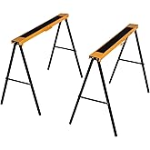 HOMCOM 2PCS Saw Horse Twin Pack Folding Workbench Metal Trestle Stands with Non-slip EVA Surface for Sawing Work Max Load 276