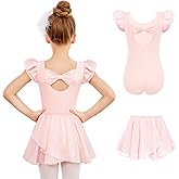 Zaclotre Ballet Leotards for Girls with Removable Skirt Toddler Ruffle Sleeve Bow Back Dance Dress Combo