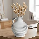 Rustic Farmhouse Vase, Ceramic Terracotta Vase with Handle, 6 inch Pottery Decorative Flower Vases for Home Decor, Table, Liv