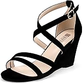 IDIFU Women's 3 Inch Strappy Wedge Sandals Open Toe Dressy Wedges For Women Black Nude Silver White Bridal Wedge Heels On Wedding Evening Summer