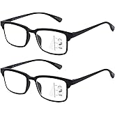 CARA 2 Pack Progressive Multifocus Reading Glasses for Men, Women Premium TR90 Frame Blue Light Blocking Computer Readers, 3ft Range Workspace (Top is not 0), 2.5 Black