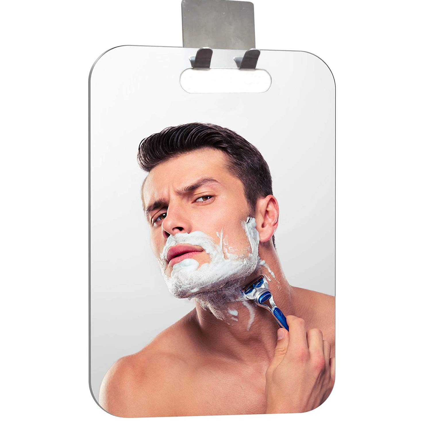 Photo 1 of APHUIME Fogless Shower Mirror (11inX7.48in), Anti-Fog Frameless Wall Hanging Makeup & Shaving Bathroom Accessory (Large, Shaver Hook)