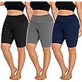 Hi Clasmix 3 Pack Plus Size Biker Shorts for Women(1X-4X)-High Waisted Non-See Through Workout Super Soft Black Yoga Shorts