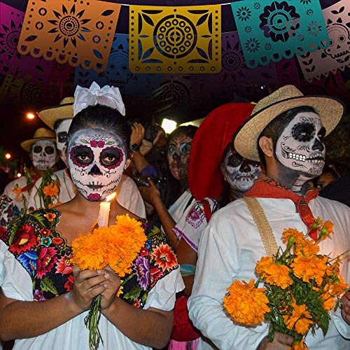 Day of the Dead Face Tattoos, Skeleton Tattoos Temporary, 6 Sheets Halloween Makeup Sugar Skull, Match Day of the Dead Costume, Glitter Red Roses Sugar Skull Tattoo Face, 36 Pcs, 6 Sheets