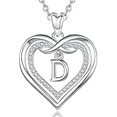 Vito 925 Sterling Silver Initial Necklace for Women, Cubic Zirconia Double Heart Letter Pendant, 18"