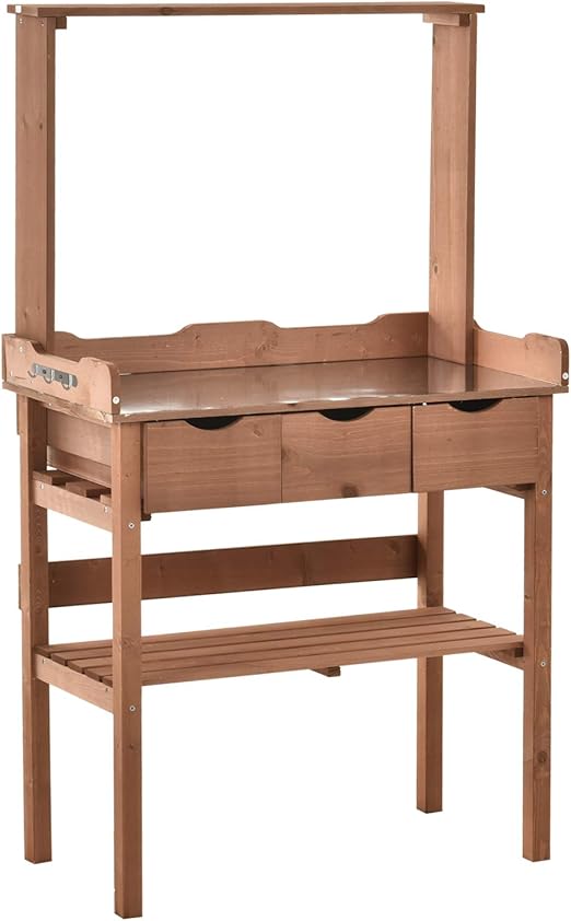 Outsunny Wooden Garden Potting Table Work Bench with