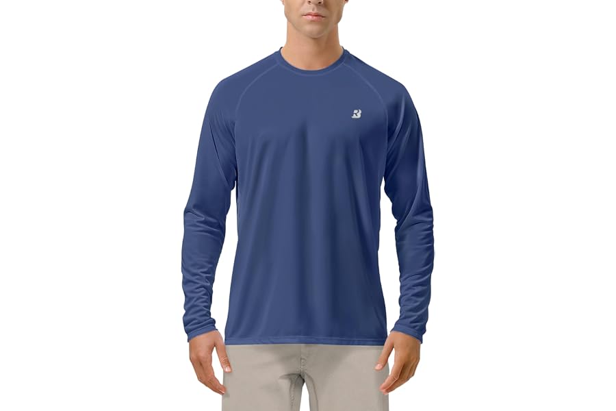 Roadbox Mens UPF 50+ UV Sun Protection Shirts Outdoor Long Sleeve SPF Rash Guard for Fishing Hiking Swimming Running