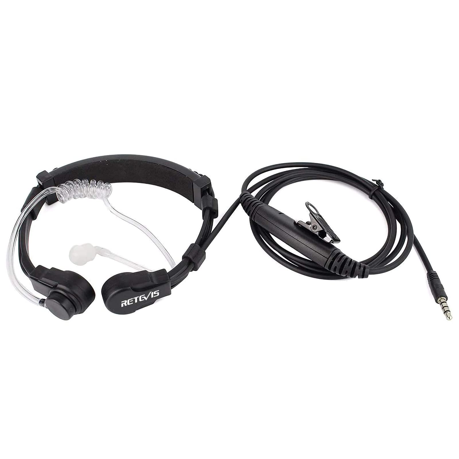 Retevis Walkie Talkie Throat Mic Earpiece, 1 Pin 3.5mm Covert Acoustic Tube Earpiece Compatible with 3.5mm 1 Pin Two Way Radio, Remote microphone, Phone, etc Earpiece with Finger PTT (1 Pcs)