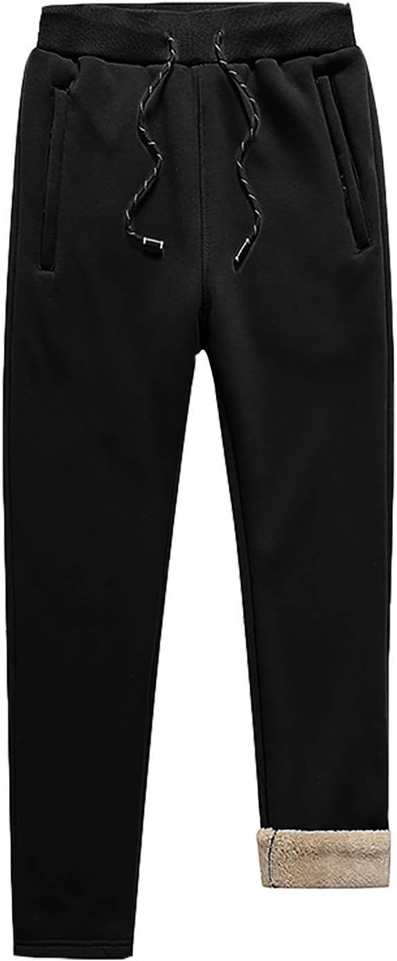 FASKUNOIEMen's Winter Fleece Pants Heavyweight Warm Sherpa Lined Sweatpants Running Jogger Pants with Pockets