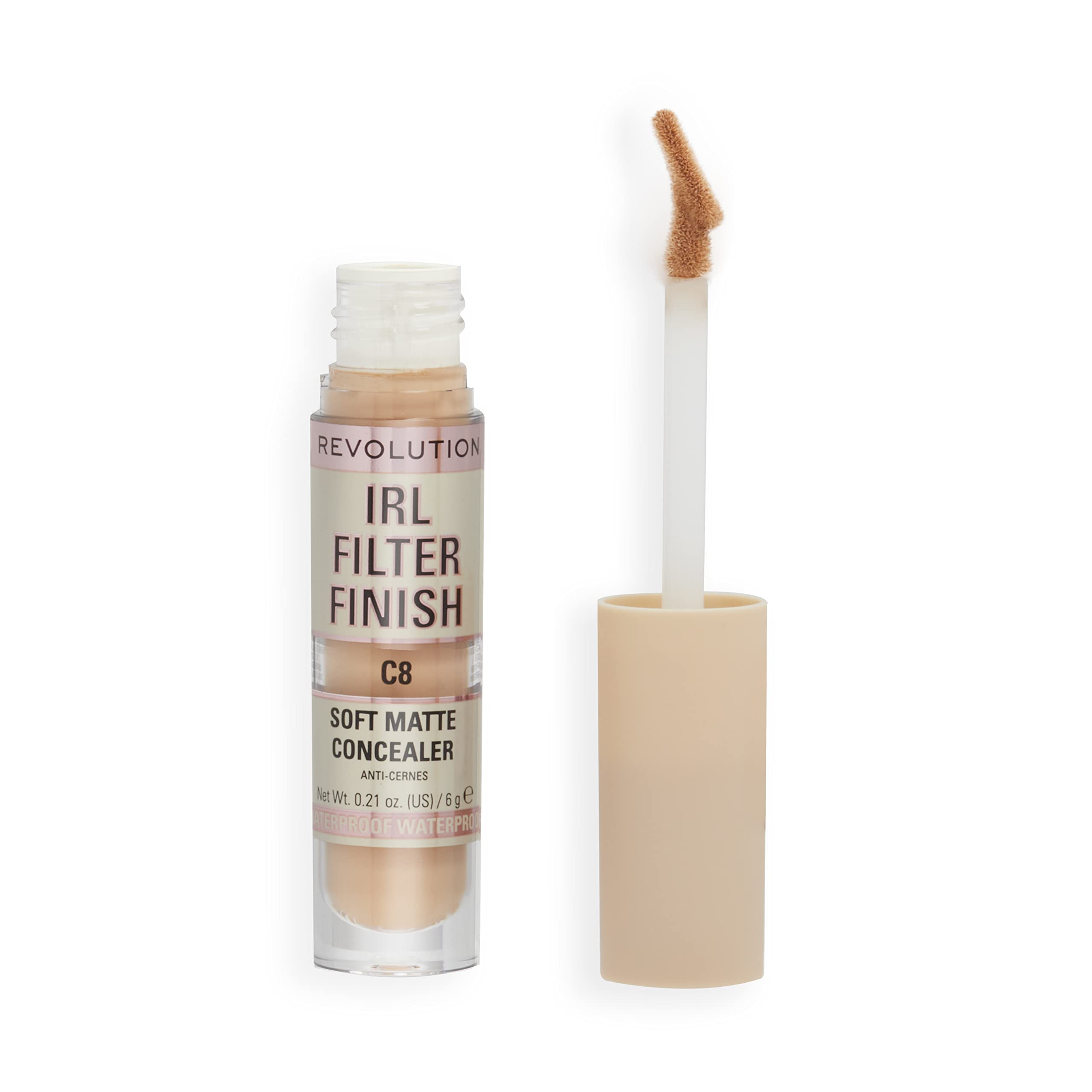 Makeup Revolution, IRL Filter Finish, Soft Matte Concealer, Medium to Full Coverage, C8, Medium to Tan Skin Tones, 6g