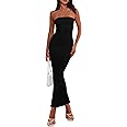 PRETTYGARDEN Women's Ribbed Maxi Bodycon Dress Summer Strapless Tube Y2K Party Club Long Dresses