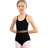Sanmsoner Girls Camisole Dance Leotard For Ballet Mesh Dancewear,Double Crisscross Straps,Full Front Lining