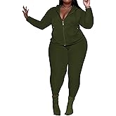 PINSV Women's Plus Size 2 Piece Outfits Sweatsuits Zip Up Hoodie Pants Tracksuit Sets