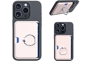 BINOCS Magnetic Phone Wallet with Ring Holder, Latest Sidepush Mag-Safe Card Holder with 360 Degree Adjustable Ring Stand Compatible with iPhone 15/14/13/12 and Pro/ProMax Series, Light Pink