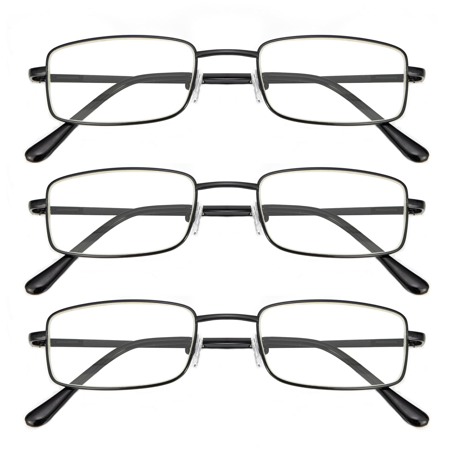 OKH 3 Pack Blue Light Blocking Square Rectangle Metal Reading Glasses for Men Anti Eye Strain/Headache Spring Hinge Clear Reading Eyelasses Reader(3Pack Black +3.0) — image 1