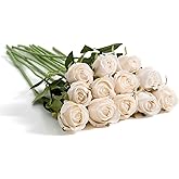Amore Florals 12 Pcs White Roses Artificial Flowers -20" Silk Roses Bouquet, Fake Roses Long Stem for Arrangement Wedding Centerpiece Valentine's Day Home Office Party Decor