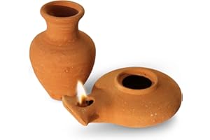 THE JERUSALEM GIFT SHOP SINCE 2004 Biblical Clay Oil Lamp with Jar – Herodian Style Terra-Cotta Lamp – Handmade in The Holy Land – Ancient Replica from Archaeological Finds – Christian & Jewish Faith Artifact