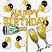UTOPP Happy Birthday Letter Party Balloons Banner, Gold Decoration Party Supplies Champagne Bottle Goblet Big Foil Mylar Foil Balloons Thick Latex Balloons Gold Black White for Party Decoration