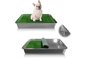 Qonimm Stainless Dog Grass Pad with Tray Large 28"x20"x4",Outdoor and Indoor Dog Potty Washable Reusable for Grass Pad Puppy Potty Tray & Training Balcony Porch