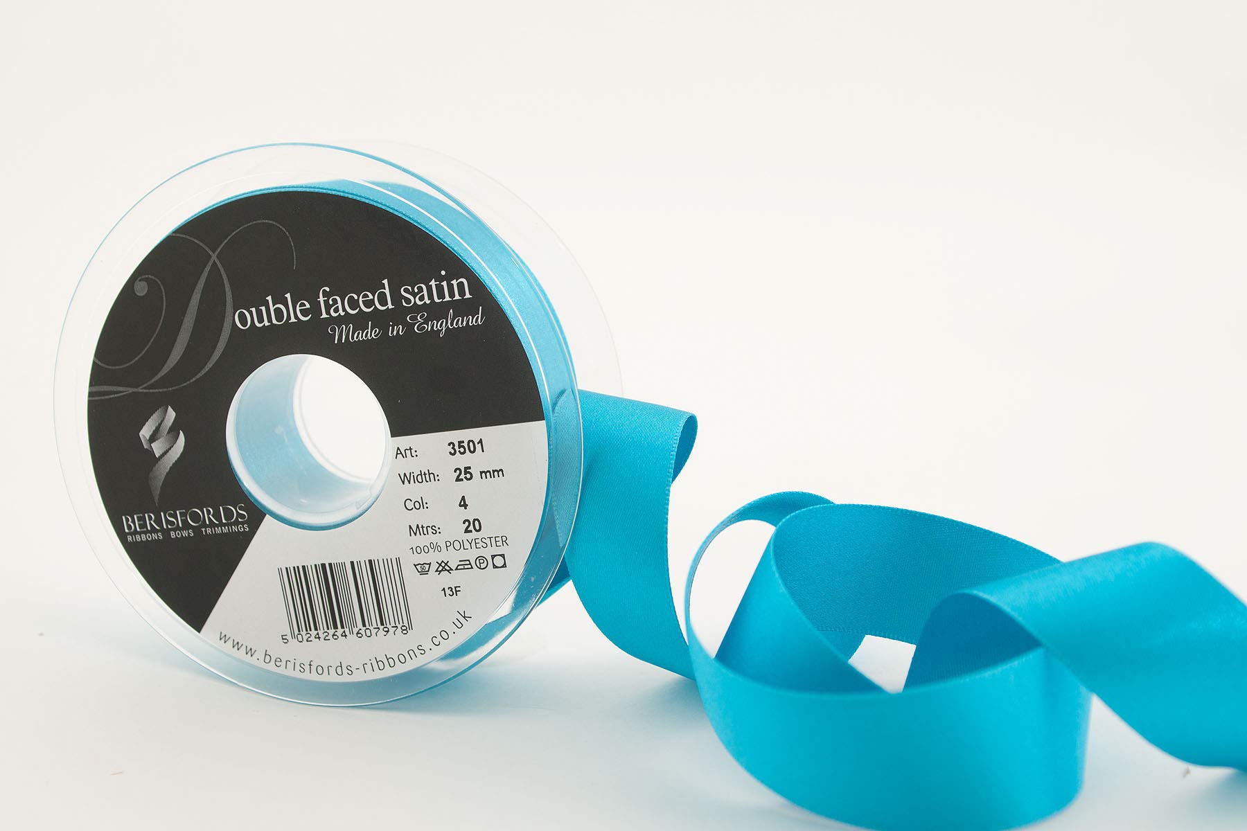 Berisfords Double Satin Ribbon, Peacock, 25 mm